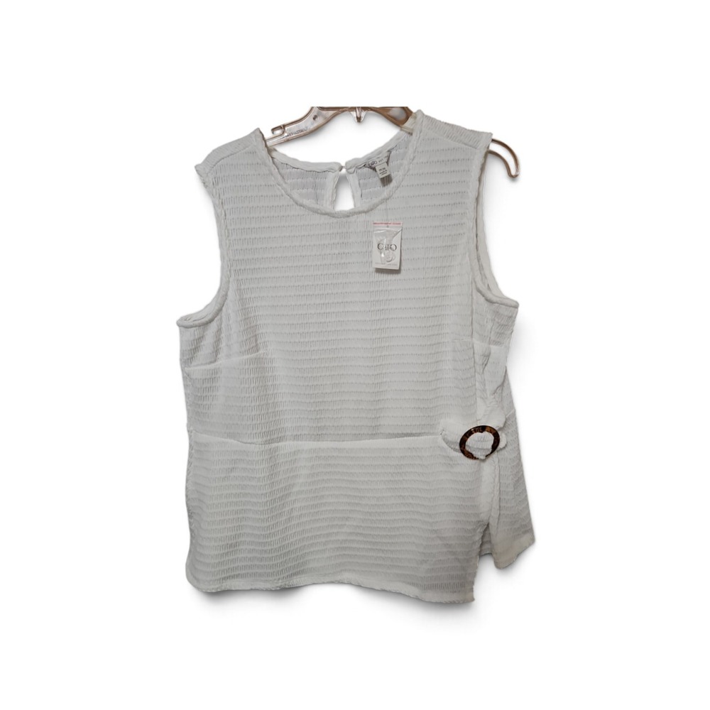 Cato White Textured Sleeveless Top Blouse with Side Buckle Detail 18/20 NWT 0450
